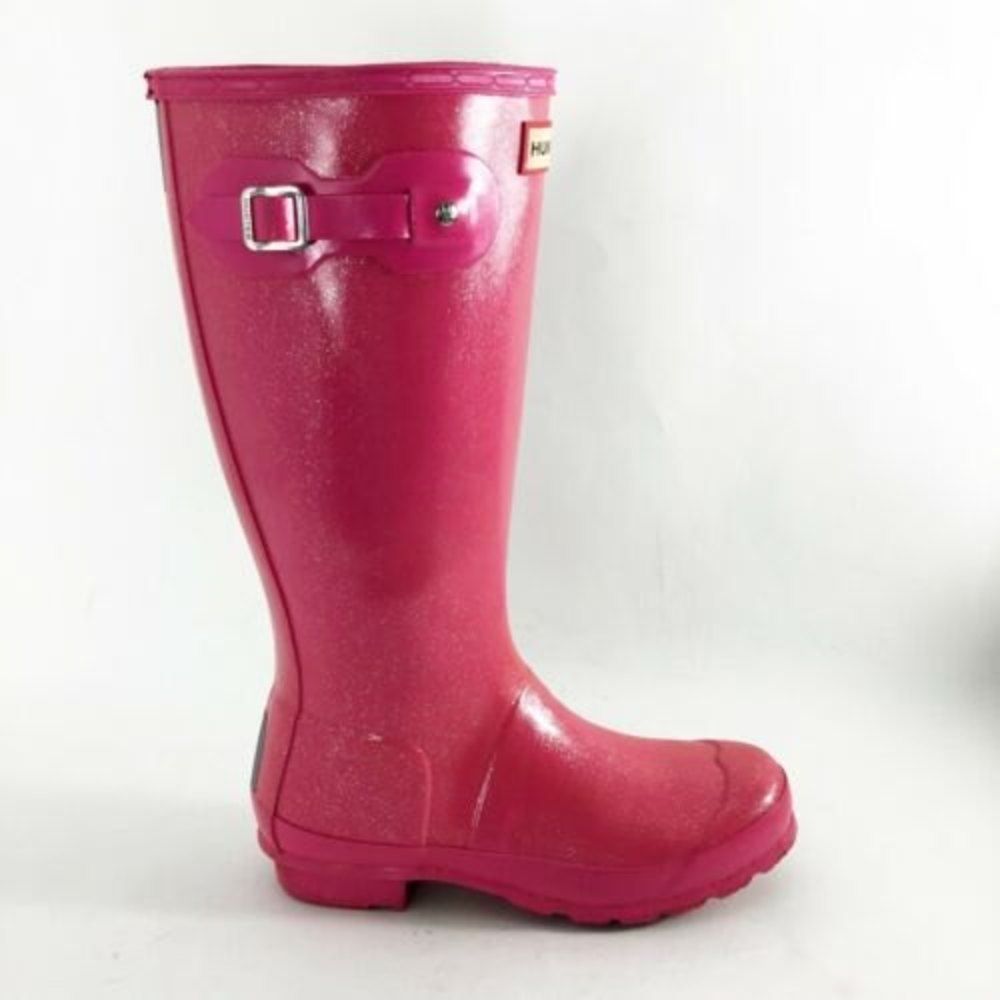 Hunter Original Glitter Fin Rain Boots Tall Pink Sparkle Big Kids Youth Girls 5 - Picture 3 of 11
